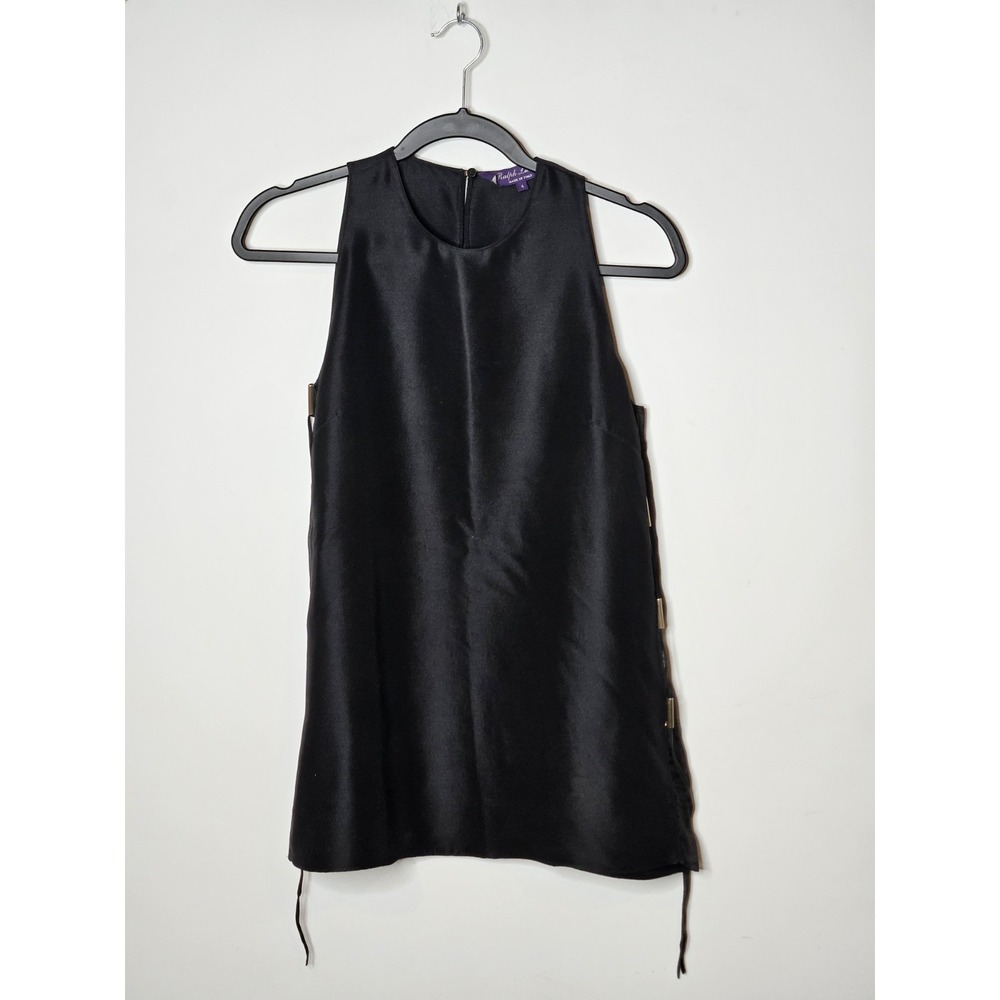 Ralph Lauren Purple Label RARE  Silk Lamb Leather Shantung Black Blouse Womens 4